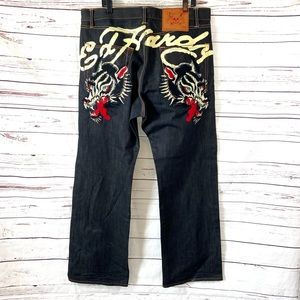 Vintage Ed Hardy Jeans Men’s 40x34 Christian Audigier Embroidered Wolf Denim